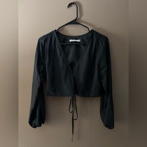 Abercrombie & Fitch Black Wrap Around Cupro Crop Blouse